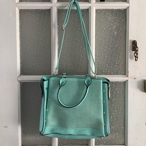 Faux Leather Aqua Handbag